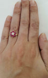 2ct Round Cut Pink Ruby Engagement Ring Flower Solitaire 14k Yellow Gold Finish