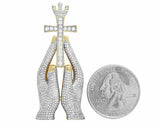 3.2ct Round Cut VVS1D Diamond Praying Hand Cross Pendant 14k Yellow Gold Finish