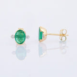 1.45ct Stud Earrings Oval Cut Green Emerald Minimalist 14k Yellow Gold Finish