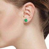 2ct Stud Earrings Round Cut Green Emerald Removable Halo 14k White Gold Finish