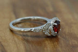 2ct Round Cut Red Garnet Engagement Ring Diamond Floral Halo 14k White Gold Over