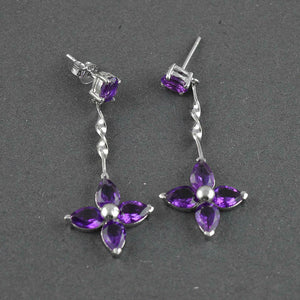 2ct Drop Earrings Pear Cut Purple Amethyst Stylish Floral 14k White Gold Finish