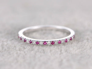 1ct Round Cut Alternate Pink Ruby Diamond Half Eternity Band 14k White Gold Over