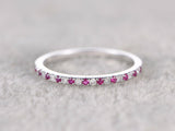 1ct Round Cut Alternate Pink Ruby Diamond Half Eternity Band 14k White Gold Over