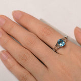 1ct Engagement Ring Oval Cut Blue Topaz Heart Split Shank 14k White Gold Finish