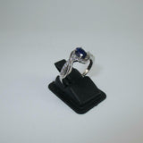 1.2ct Oval Cut Blue Sapphire Swirl Accent Solitaire Ring 14k White Gold Finish