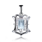 1.2ct Emerald Cut Blue Aquamarine Wedding Pendant 14k White Gold Finish NO CHAIN