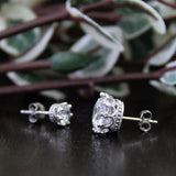 Crown Basket Art Deco Stud Earrings 0.5ct Round Cut Diamond 14k WhiteGold Finish