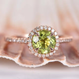 2ct Round Cut Green Peridot Halo Proposal Engagement Ring 14k Rose Gold Finish