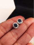 1ct Oval Cut Simulated Sapphire Floral Halo Stud Earrings 14k White Gold Plated