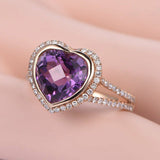 1.8ct Heart Cut Purple Amethyst Split Shank Engagement Ring 14k Rose Gold Finish