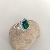 2.4ct Engagement Ring Green Emerald Cut Halo Solitaire 14k White Gold Finish