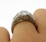 1Ct Oval Cut Diamond Vintage Art Deco Ring 14K White Gold Finish Baguette Accent