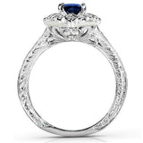 2Ct Round Cut Blue Sapphire Diamond Vintage Engagement Ring 14K White Gold Over