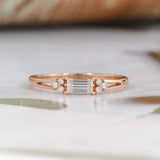 1ct Baguette Cut Diamond Engagement Ring Petite Minimalist 14k Rose Gold Finish