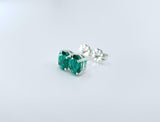 1ct Stud Earrings Oval Cut Green Emerald Solitaire Women 14k White Gold Finish