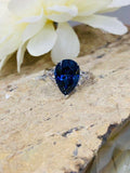 1.3ct Pear Cut Blue Sapphire Three Stone Engagement Ring 14k White Gold Finish