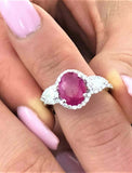 4ct Oval Cut Pink Ruby Engagement Ring Trilogy Pear Accent 14k White Gold Finish