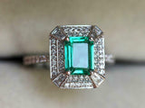 3ct Engagement Ring Green Emerald Cut Round Accent Dual Halo 14k White Gold Over