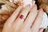 1.5ct Radiant Cut Pink Ruby Engagement Ring 14k White Gold Finish Solitaire