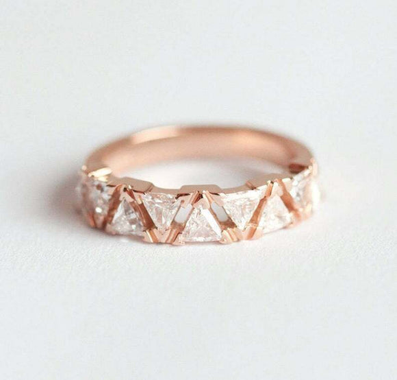 2.1ct Trillion Cut Diamond Wedding Band 14k Rose Gold Finish Inverted Triangle