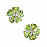 2ct Heart Cut Green Peridot Flower Design Stud Earrings 14k Yellow Gold Finish