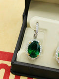 2.5ct Oval Green Emerald Diamond Halo Drop Dangle Earrings 14k White Gold Finish