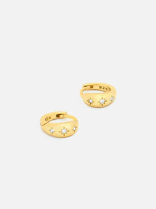 0.2ct Huggies Earrings Round Cut Diamond Star Design 14k Yellow Gold Finish