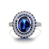 2.3ct Oval Cut Blue Sapphire Engagement Ring 14k White Gold Finish Double Halo