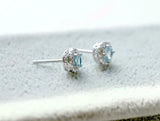 1ct Round Cut Blue Aquamarine Diamond Halo Stud Earrings 18k White Gold Finish