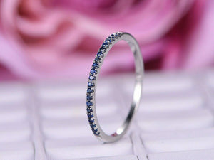 0.8ct Round Cut Blue Sapphire Wedding Band Ring Anniversary 14k White Gold Over