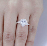 1.6ct Pear Cut Diamond Engagement Ring Round Accents Halo 14k White Gold Finish