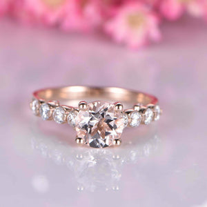 1.5ct Round Cut Morganite with Round Accents Engagement Ring 14k RoseGold Finish