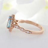 2.2ct Oval Cut Blue Aquamarine Engagement Ring Diamond Halo 14k Rose Gold Finish