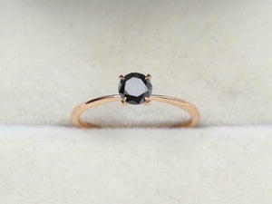 0.5ct Engagement Ring Round Cut Black Diamond Solitaire 14k Rose Gold Finish