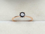 0.5ct Engagement Ring Round Cut Black Diamond Solitaire 14k Rose Gold Finish