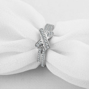 2ct Round Cut Diamond Engagement Ring Dual Shank Cross Ribbon 14k WhiteGold Over