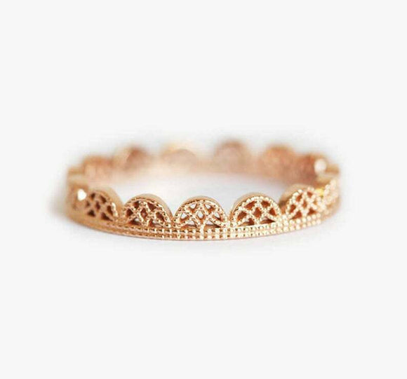 Filigree Vintage Milgrain Wedding Band Ring 14k Rose Gold Finish