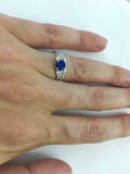 2.2ct Round Cut Blue Sapphire Engagement Ring Bridal Set Band 14k WhiteGold Over