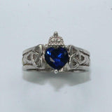 1ct Heart Cut Blue Sapphire Engagement Ring Celtic Trinity 14k White Gold Finish