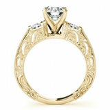 2ct Round Diamond Milgrain Trilogy Vintage Engagement Ring 14k Yellow Gold Over