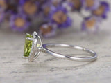 1.5ct Pear Cut Green Peridot Diamond Halo Solitaire Ring 14k White Gold Finish