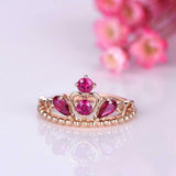 1.5ct Pear Round Cut Pink Ruby Engagement Ring Princess Crown 14k Rose Gold Over