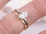 Bridal Set Solitaire Engagement Ring 1.2ct Oval Cut Diamond 14k Rose Gold Finish