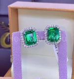 2ct Green Emerald Cut Simulated Halo Stud Earrings 14k White Gold Plated