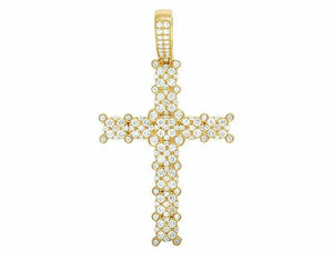 2ct Round Cut VVS1D Diamond Pendant Cluster Cross 14k YellowGold Finish NO CHAIN