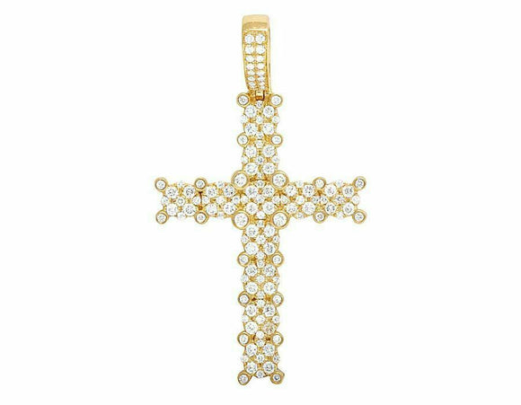 2ct Round Cut VVS1D Diamond Pendant Cluster Cross 14k YellowGold Finish NO CHAIN