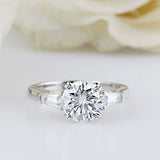 2ct Round Cut Diamond Trilogy Ring 14k White Gold Over Tapered Baguette Accents