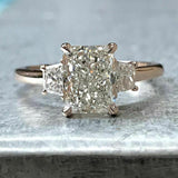 2.5Ct Radiant Cut Diamond Three Stone Ring 14K White Gold Over Trapezoid Accents