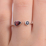 1.2ct Pear Cut Garnet Blue Sapphire Open Birthstone Ring 14k White Gold Finish